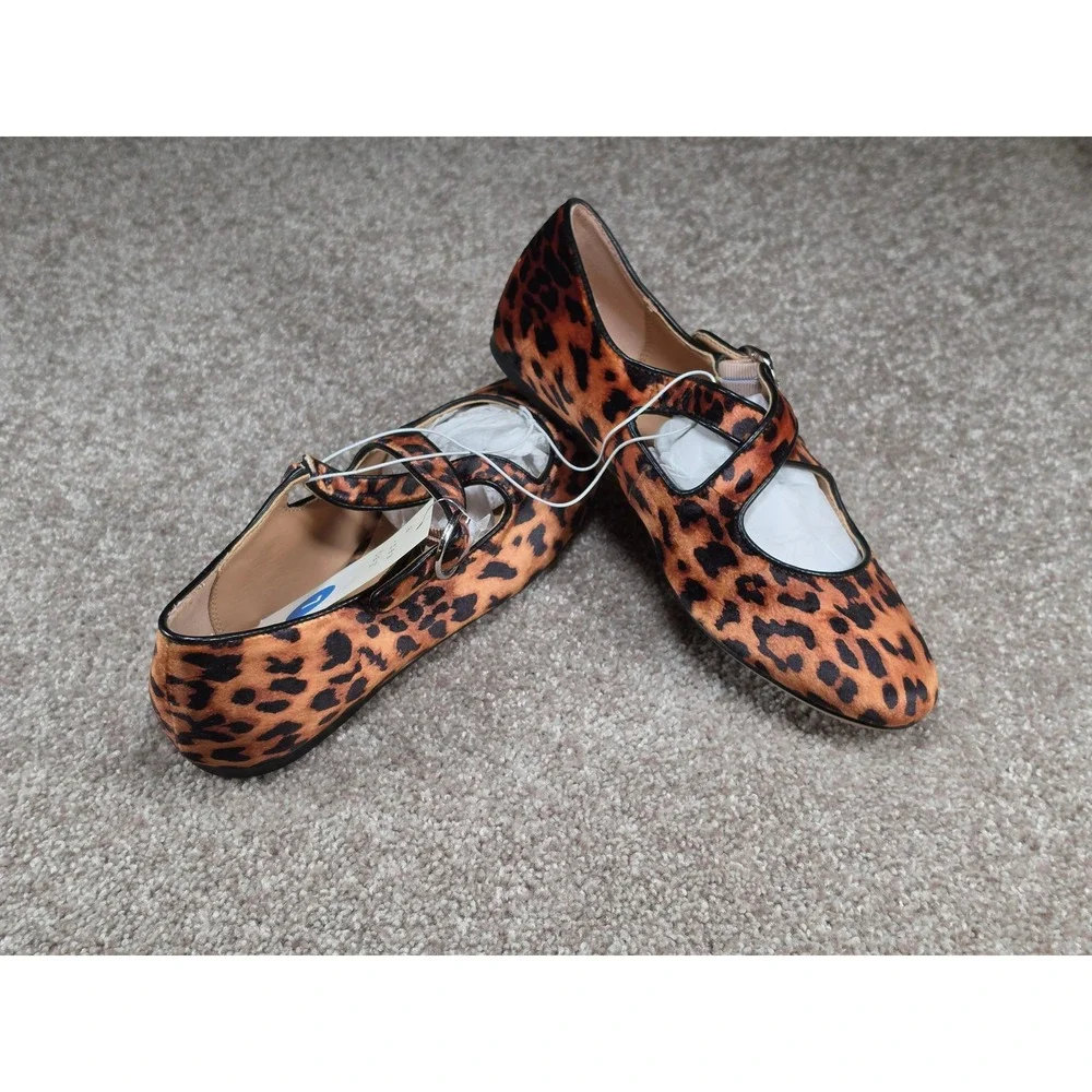 A New Day Tamsin Leopard Print Mary Jane Ballet Flats Brown Black Womens 7 NEW